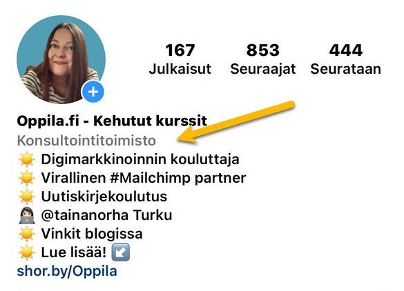 Instagramin ammattilaistilin profiili