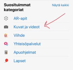 Suosituimmat kategoriat Appstoressa