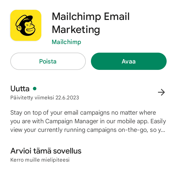 Mailchimpin mobiilisovellus Android