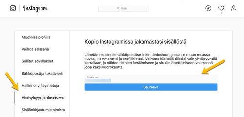 Kopioi tietosi Instagramista