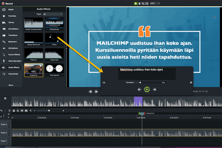 Videoiden tekstittäminen Camtasia