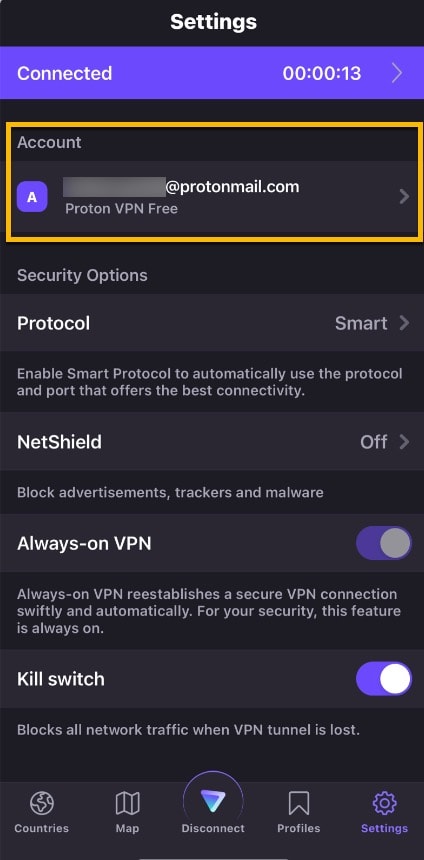 Proton VPN asetukset